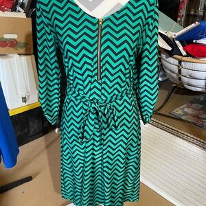 Tacera Green Chevron Long Sleeve Dress